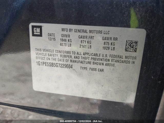 1G1PE5SB5G7229604 Chevrolet Cruze Limited 1lt Auto