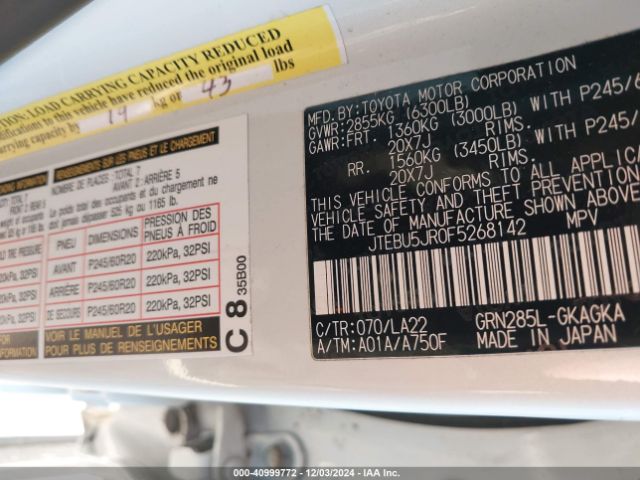 JTEBU5JR0F5268142 Toyota 4runner Limited