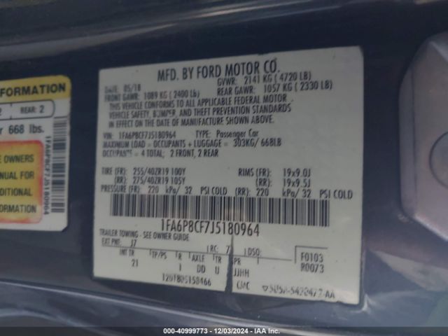 1FA6P8CF7J5180964 Ford MUSTANG GT