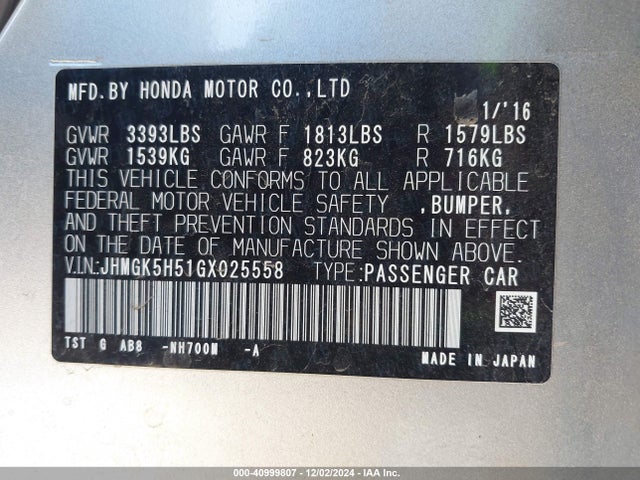 Honda FIT LX 2016 JHMGK5H51GX025558 Image 9
