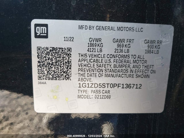1G1ZD5ST0PF136712 Chevrolet Malibu Fwd 1lt