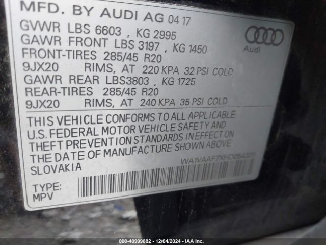 WA1VAAF7XHD054305 Audi Q7 3.0t Premium