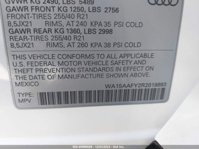 WA15AAFY2R2019893 Audi Q5 Sportback Premium Plus 45 Tfsi S Line Quattro S Tronic