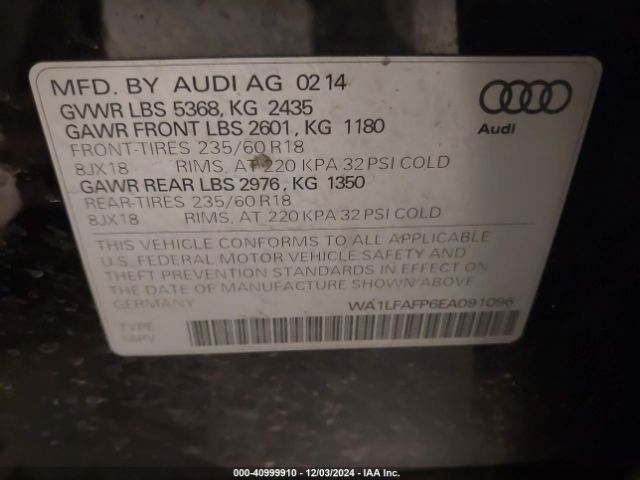 WA1LFAFP6EA091096 Audi Q5 2.0t Premium