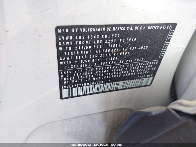 3VVLX7B24NM068923 Volkswagen Taos 1.5t Se
