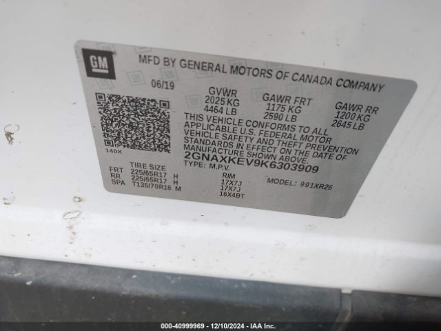 2GNAXKEV9K6303909 Chevrolet EQUINOX LT