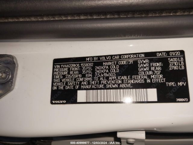 YV4A22RKXL1558092 Volvo Xc60 T6 Momentum