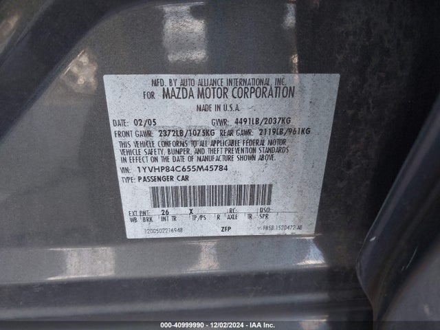 40999990 :رقم المزاد ، 1YVHP84C655M45784 vin ، 2005 Mazda Mazda6 Sport I مزاد بيع