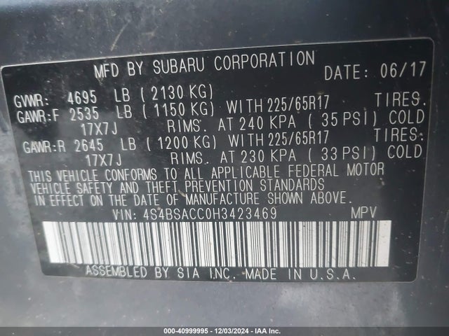 4S4BSACC0H3423469 Subaru Outback 2.5i Premium