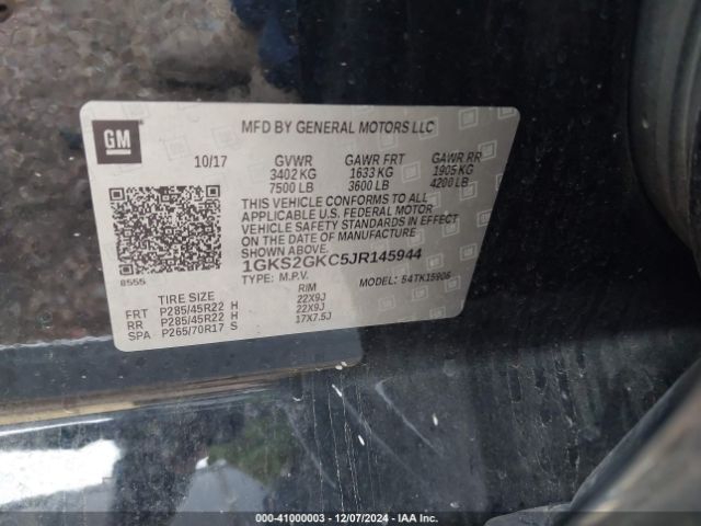 1GKS2GKC5JR145944 GMC Yukon Xl Slt