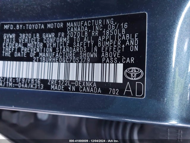 Toyota COROLLA LE 2016 2T1BURHE0GC705379 Image 9