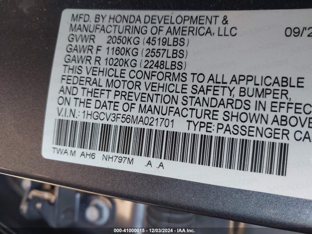 1HGCV3F56MA021701 Honda Accord