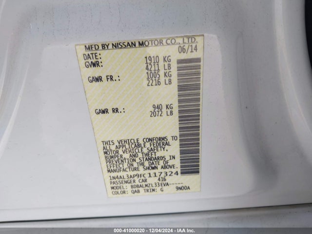 Nissan Altima 2.5 Sv 2015 1N4AL3AP9FC117324 Image 9