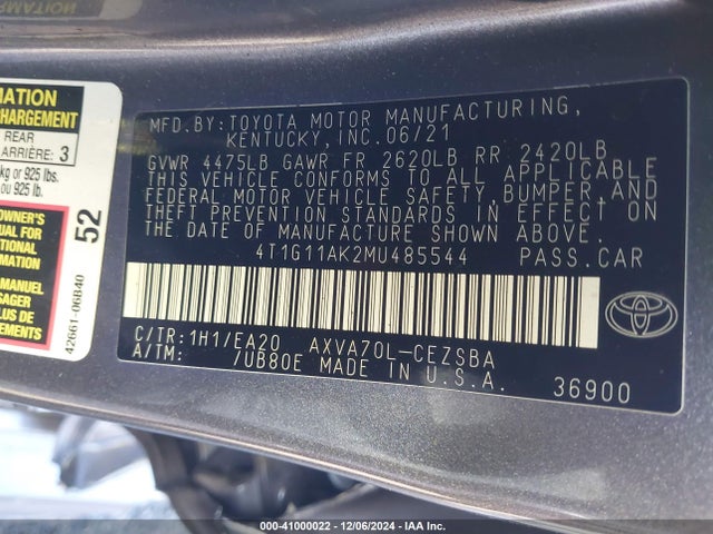 4T1G11AK2MU485544 Toyota CAMRY SE