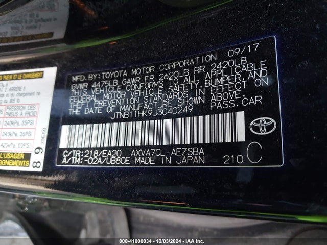 Toyota CAMRY SE 2018 JTNB11HK9J3040249 Image 9