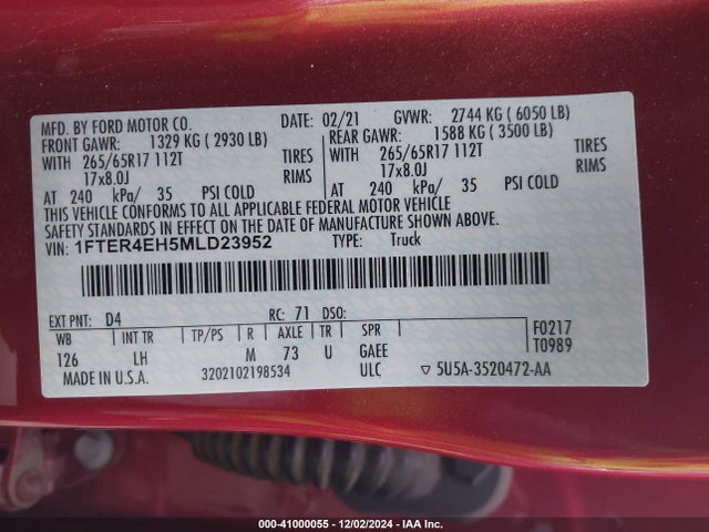 1FTER4EH5MLD23952 Ford Ranger Xlt