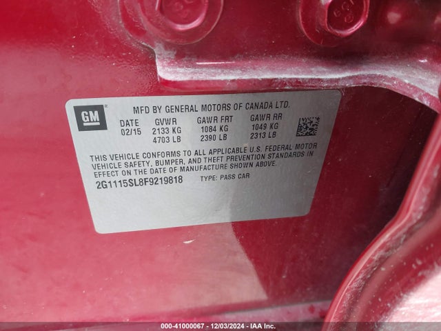 Chevrolet IMPALA 1LT 2015 2G1115SL8F9219818 Image 9