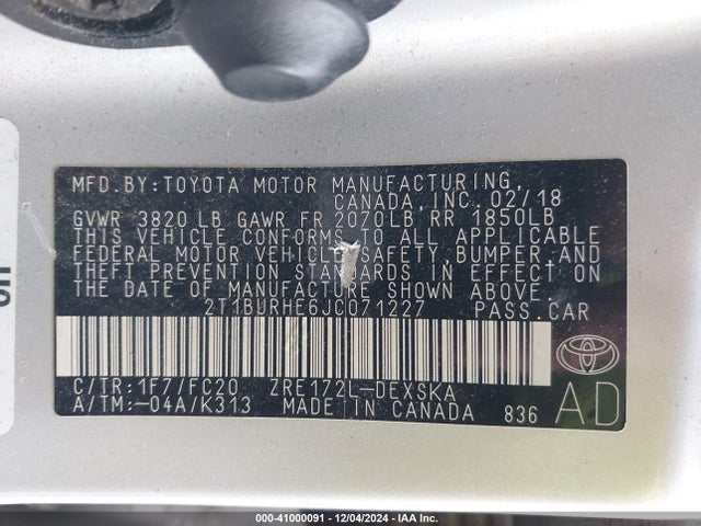 Toyota COROLLA SE 2018 2T1BURHE6JC071227 Image 9
