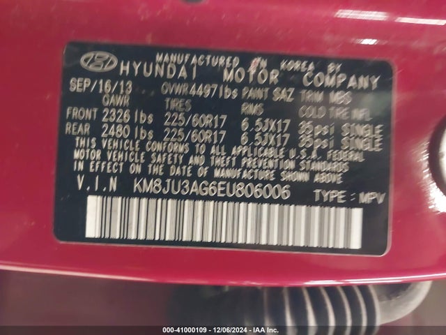 Hyundai TUCSON SE 2014 KM8JU3AG6EU806006 Image 9