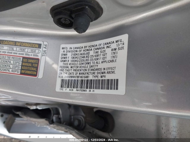 Honda Cr-v Ex-l 2015 2HKRM4H78FH616481 Image 9