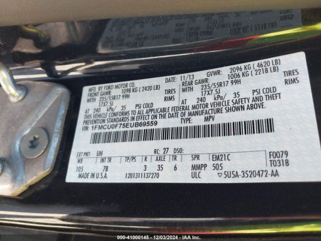 1FMCU0F75EUB69559 Ford ESCAPE S