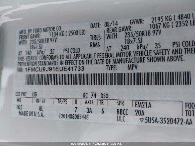 1FMCU9J91EUE41733 Ford Escape Titanium