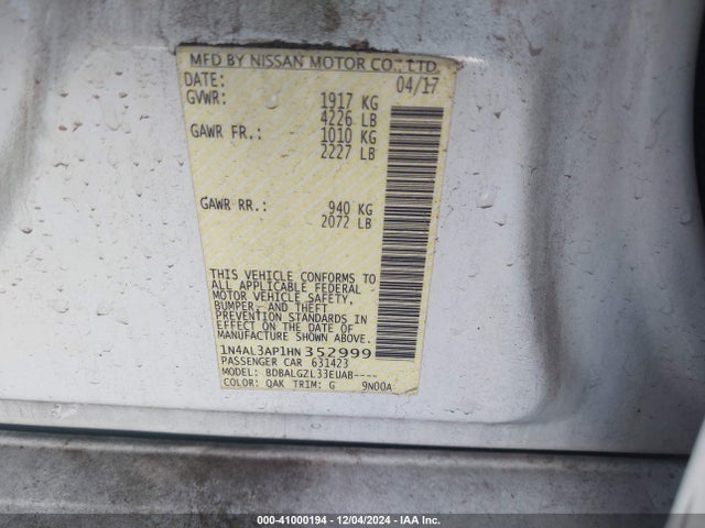 Nissan Altima 2.5 S 2017 1N4AL3AP1HN352999 Image 9