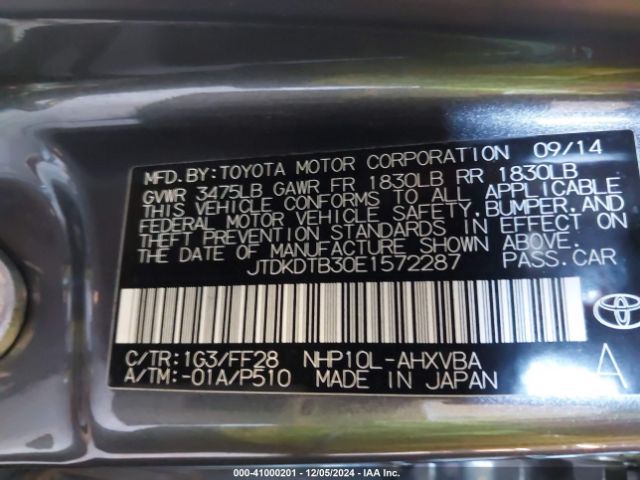 JTDKDTB30E1572287 Toyota Prius C Two