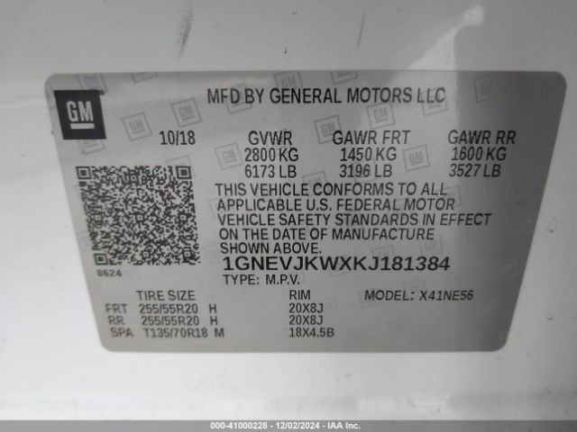 1GNEVJKWXKJ181384 Chevrolet Traverse High Country