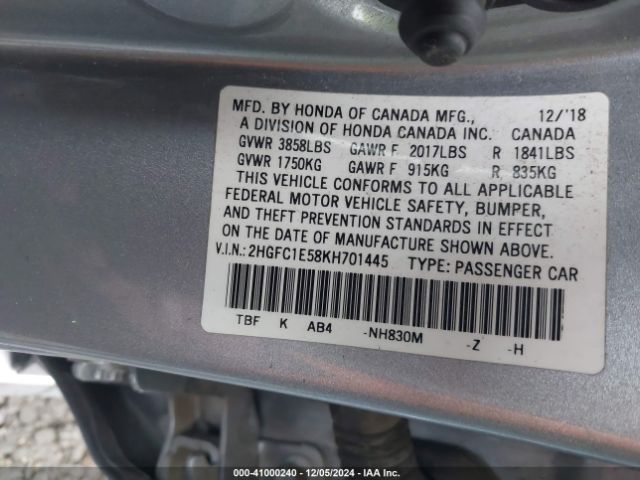 2HGFC1E58KH701445 Honda CIVIC SI