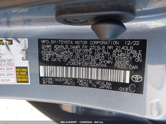 JTDBCMFE8P3006566 Toyota Corolla Hybrid Le