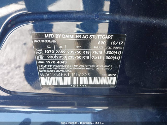 WDCTG4EB1JJ456329 Mercedes-Benz GLA 250