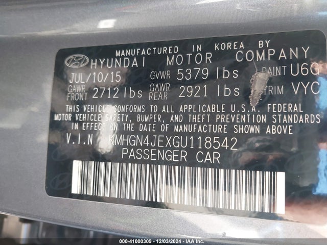 Hyundai Genesis 3.8 2016 KMHGN4JEXGU118542 Image 9