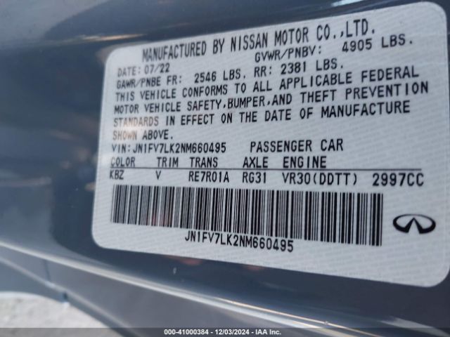 JN1FV7LK2NM660495 Infiniti Q60 Red Sport 400