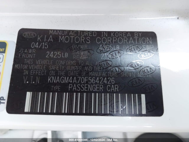 KIA Optima Lx 2015 KNAGM4A70F5642426 Image 9