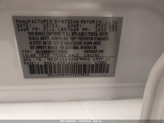 Nissan Sentra S Xtronic Cvt 2024 3N1AB8BV6RY239855 Image 9