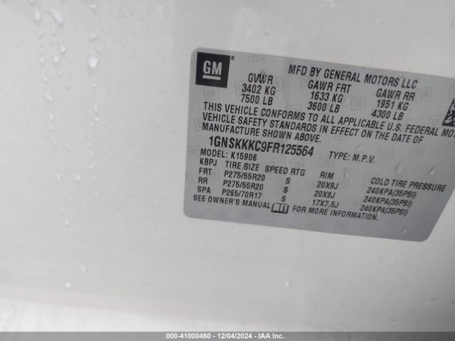 1GNSKKKC9FR125564 Chevrolet Suburban 1500 Ltz