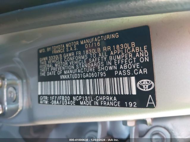 VNKKTUD31GA060795 Toyota YARIS LE