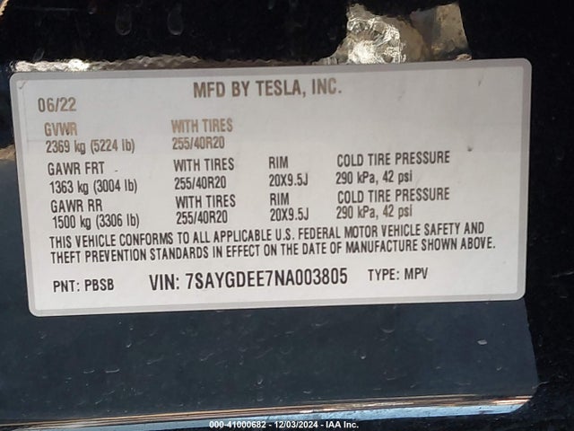 2022 TESLA MODEL Y 7SAYGDEE7NA003805 Photo 8
