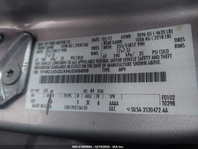 1FMCU0GDXHUD06858 Ford ESCAPE SE