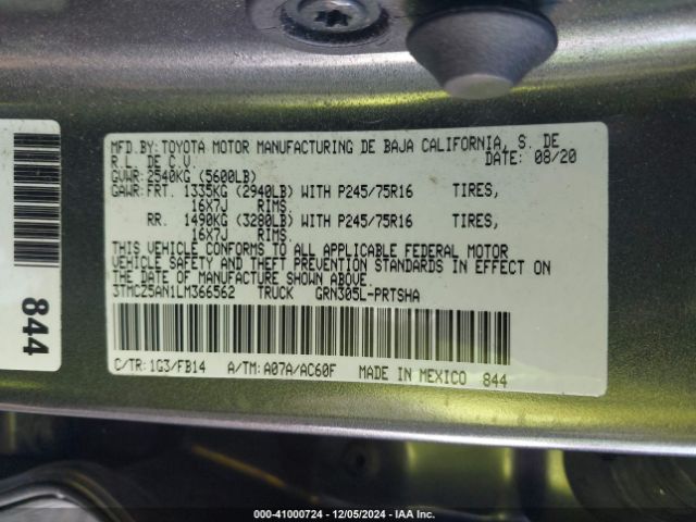 3TMCZ5AN1LM366562 Toyota Tacoma Sr V6