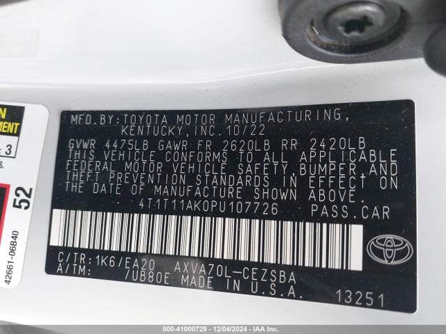 Toyota CAMRY SE 2023 4T1T11AK0PU107726 Image 9
