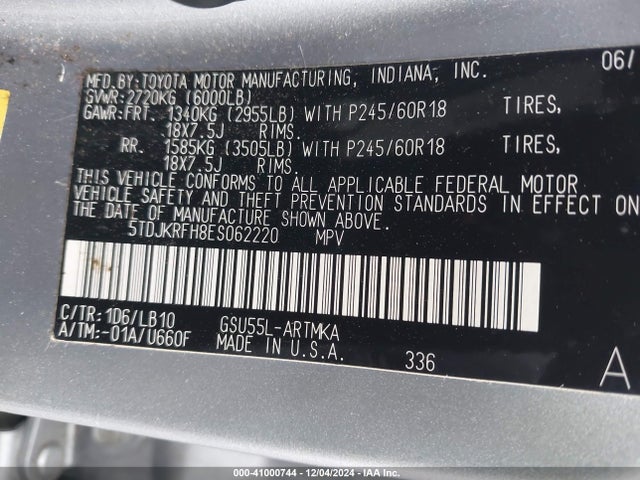 Toyota Highlander Xle V6 2014 5TDJKRFH8ES062220 Image 9