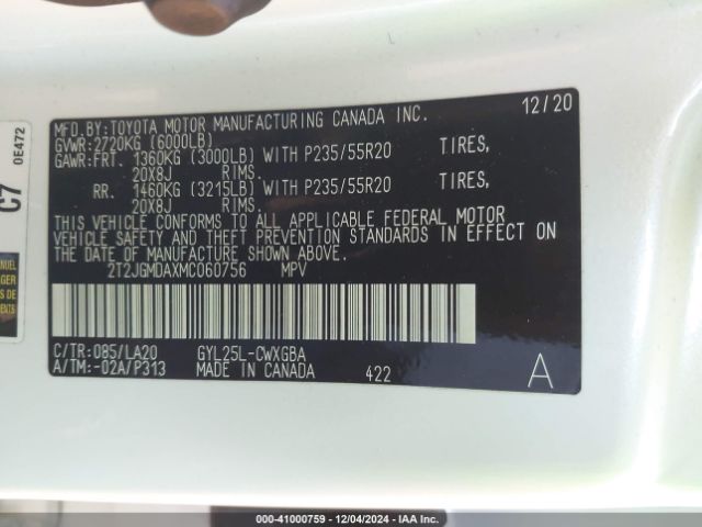 2T2JGMDAXMC060756 Lexus RX 450H