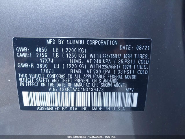 4S4BTAAC1N3139473 Subaru Outback