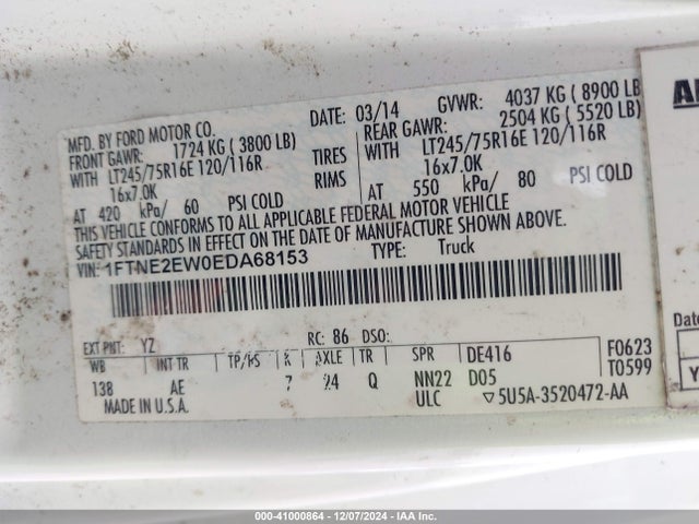 Ford E-250 Commercial 2014 1FTNE2EW0EDA68153 Image 9