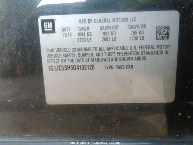 1G1JC5SH5G4132128 Chevrolet Sonic Lt Auto