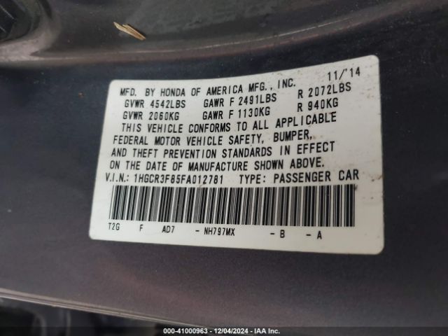 1HGCR3F85FA012781 Honda Accord Ex-l V-6