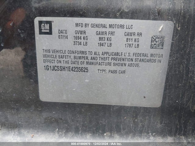 Продажа на аукционе авто 2014 Chevrolet Sonic Lt Auto, vin: 1G1JC5SH1E4235625, номер лота: 41000970