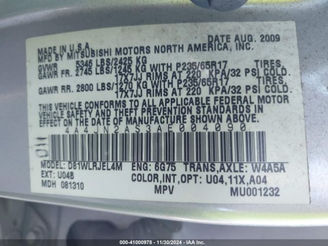 2010 MITSUBISHI ENDEAVOR 4A4JN2AS3AE004090 Photo 8